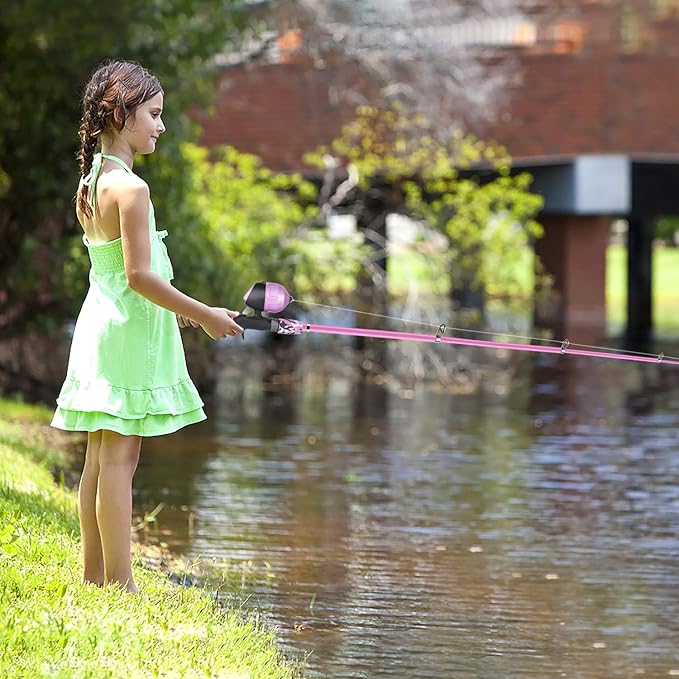 ODDSPRO Kids Fishing Pole Pink, Portable Telescopic Fishing Rod and Reel Combo Kit - with Spincast Fishing Reel Tackle Box for Girls, Youth
