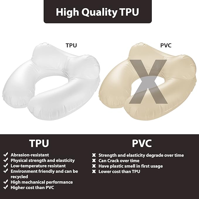 Inflatable Travel Neck Pillow: Extra-Soft, Cushion. for Airplanes, Trains, Cars, Portable Travel Accessory-with Carrying Pouch for Cell Phone and Passport Etc. (Black) (OW-103)