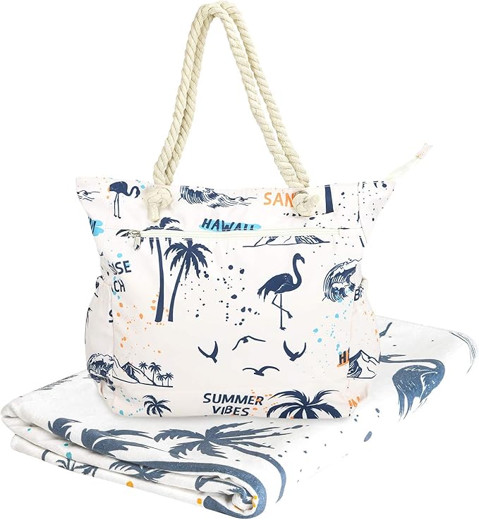 Beach Bag Spacious Shoulder Tote Travel & Gym Bag w/Multiple Pockets & Strong Zipper