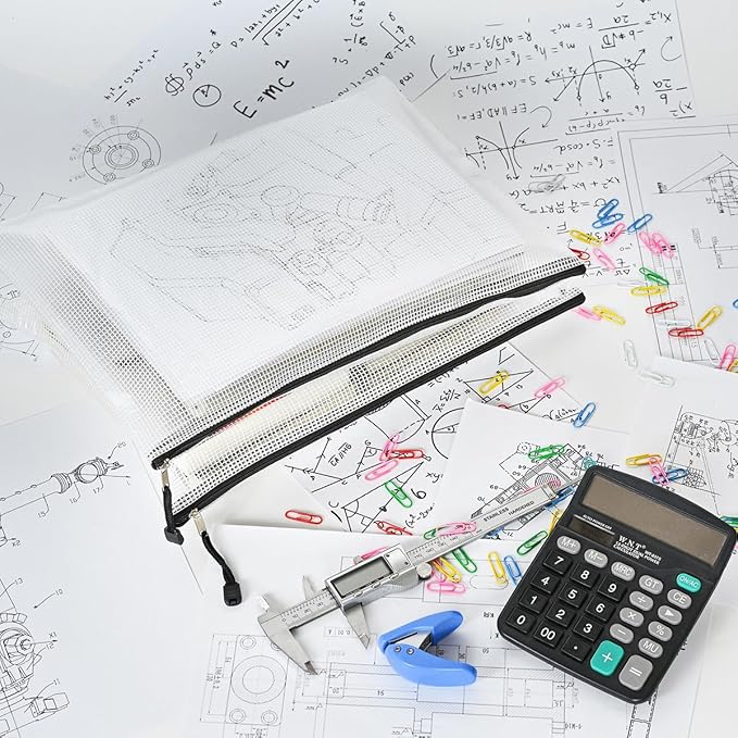 AUSTARK 20 Pcs Zipper File Bags, Plastic Mesh Pouch, Board Game Storage, Waterproof Bags for Office School (B4 Size 15''x11'', White and Black)