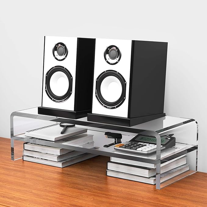 Acrylic Monitor Stand,2 Tiers Computer Monitor Riser(18x8x5.5 inches),Computer Stand/Monitor Riser for Office,School,Home,Laptop Stand Desktop Stand for Keyboard Storage&Printer TV Screen