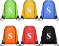 ZOMFELT 6Pcs Drawstring Backpack Drawstring Gym Bags, Foldable Draw String Backpack with Multiple Colors and Letters, Lightweight Polyester Cinch Bag for Gift, Beach, Sports, Travel, Swim (Letter S)