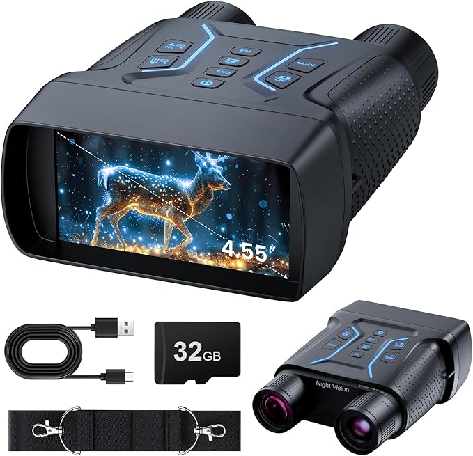 Upgraded Night Vision Goggles, 4k Night Vision Binoculars, 4.55" Large Display, 1312 FT Full Dark, 32GB, 8X Digital Zoom, 36MP 7-L IR Night Vision for Camping, Bird Watching, Hunting, Gifts for Dad