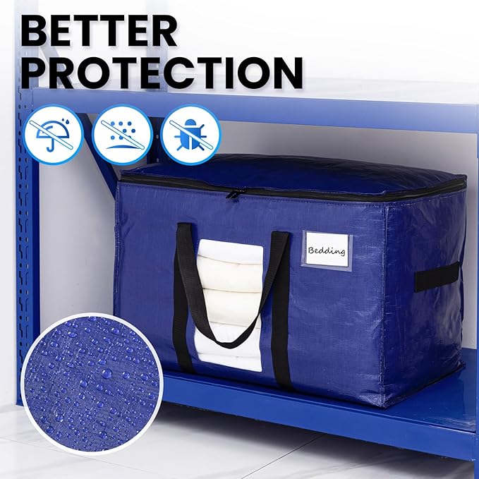 TAILI 2 Pack Dark Blue Extra Large Moving Bags, Heavy Duty Totes with Visible Window, Wrap Around Handles, Great for Storage