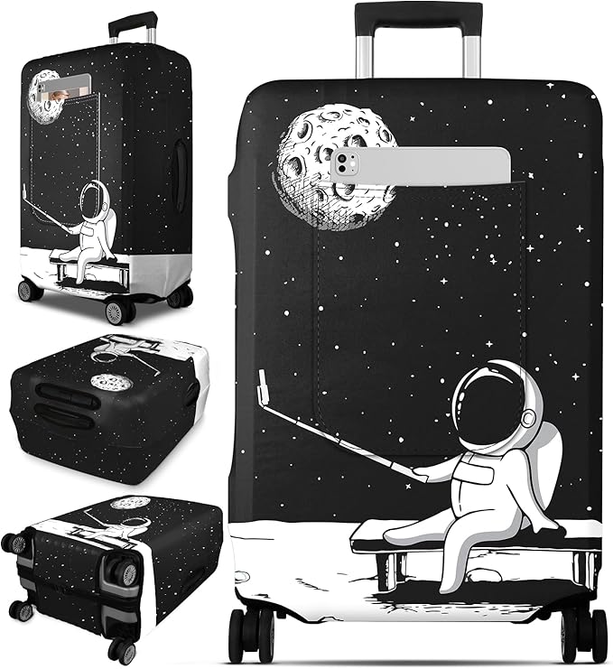 Slohif Luggage Cover for Suitcase Tsa Approved Protector - Luggage Sleeve Large Suit Case Cover Travel Stretch Baggage Case Protective Washable Fit 31-32 Inch Astronaut XL