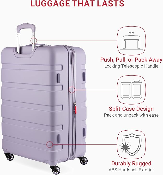 SwissGear 7366 Hardside Expandable Luggage with Spinner Wheels, Evening Haze, Checked-Large 27-Inch
