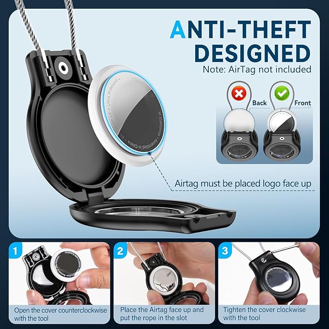 Waterproof Airtag Holder,Airtag Case with Secure Lock,Airtags Keychain for Apple Airtag,Anti-Lost Protective Cover Air tag Accessories for GPS Item Finder Tracker Luggage,Bag,Key,Pet,Cat Dog,Black
