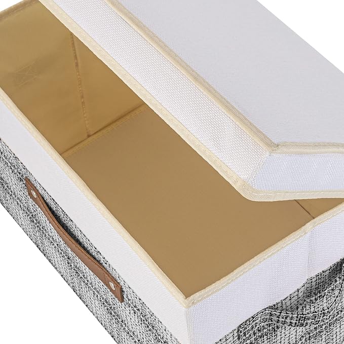 TYEERS Collapsible Storage Bins with Lids, Patchwork Design, Washable, Fabric Storage Boxes, 14.9x9.8x9.8 inches, 3 Pack, Gray