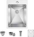 15x20 inch Drop in Bar Sink, 15 inch Small Kitchen Sink 18 Gauge Single Bowl Stainless Steel Topmount Bar Sink with Basket Strainer Drain & Bottom Grid