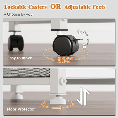 GYIIYUO 2 Drawer File Cabinet with 24'' Extended Desktop, Mobile Filing Cabinet, Rolling File Cabinet with Side Bag, Fabric Drawer, Fits A4/Letter Size, Printer Stand Home Office, White