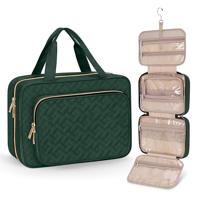 Wedama Toiletry Bag for Women, Medium Cosmetic Travel Bag, Hanging Toiletry Bag for Bathroom, Thickened PVC Waterproof Makeup Bag, Toiletries Bag for Travel Business Trips and Camping, Dark Green