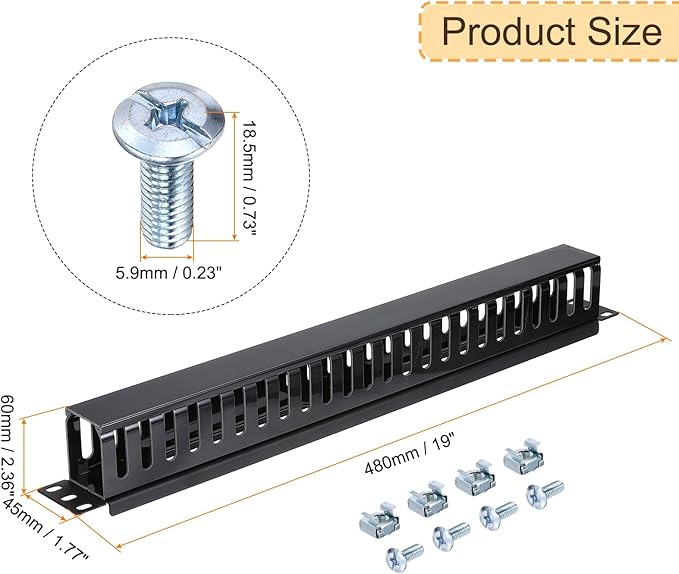 PATIKIL 1U 19 Inch Cable Manager, 6 Pack 24 Slot Horizontal Rack Mount Wire Management Metal Finger Duct Wire Organizer for Network Cabinet, Black