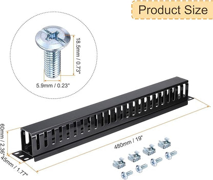 PATIKIL 1U 19 Inch Cable Manager, 6 Pack 24 Slot Horizontal Rack Mount Wire Management Metal Finger Duct Wire Organizer for Network Cabinet, Black
