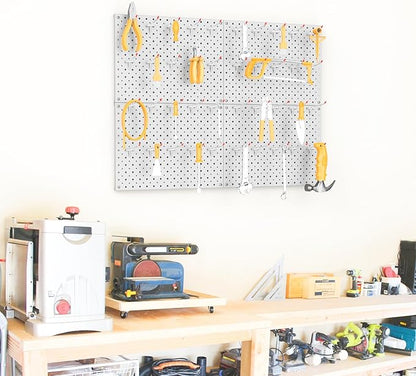 TORACK Metal Pegboard Panels and Hooks for Garage, Workbench, Shop, Shed Tool Organizer Peg Board with 1/8" & 1/4" Holes, Modular Wall-Mounted Pegboard with Pegboard Hooks(Light-Grey)