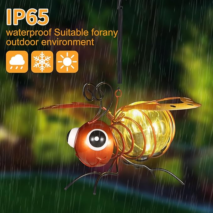 2 Pack Bee Solar Outdoor Hanging Lantern Creative Small Sculpture Lights Durable Waterproof Lamp Suitable for Festivals Garden Decor Birthday Gifts for Grandma Mom Women Girl