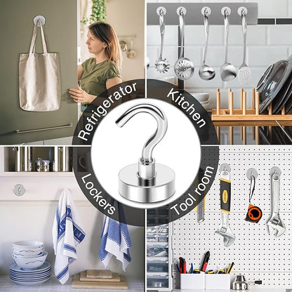 MIKEDE Magnetic Hooks Heavy Duty, 50 Lbs Magnet with Hooks for Cruise Cabins, Strong Magnets Neodymium for Hanging, Magnetic Wall Hooks for Refrigerator, Locker Decoration, Workplace -10Pack