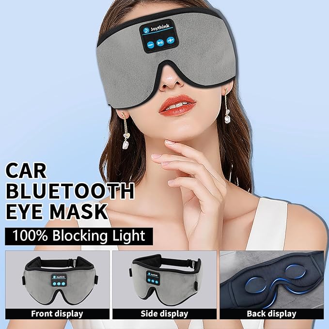 Joythink Sleep Headphones Headband Sleep Mask Eye Mask 3D Deep Bluetooth for Sleeping Blackout Washable Music Eye Cover with Speaker Microphones Gray