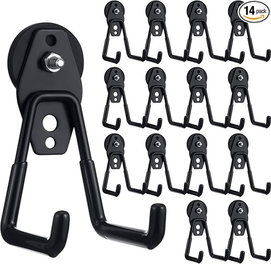 Landhoow Large Magnetic Hooks Heavy Duty Garage Magnet Hooks Strong Storage Utility Magnetic Hangers with Anti Slip Rubber Coating for Indoor and Outdoor Hanging(Black,14 Pcs)
