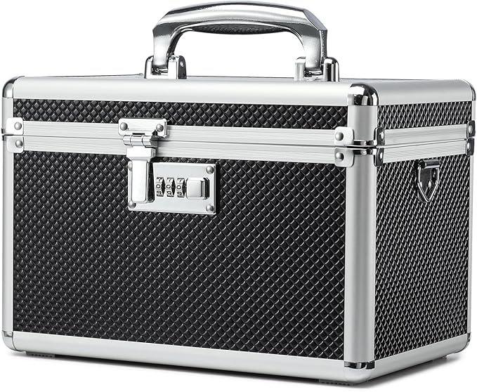 Storage Lock Box with Combination code, Lockable Medicine Storage Case, Empty First Aid Box, Security Lock Box, Multipurpose Lockbox for Home and Outdoor Use (Black, Medium)