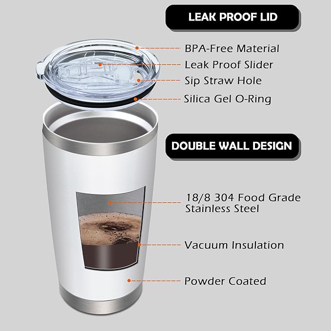 20oz Tumbler Bulk Stainless Steel Tumblers with Lid Vacuum Insulated Double Wall Travel Coffee Mug Powder Coated Tumbler Cup for Hot and Cold Drinks(White, 12 pack)