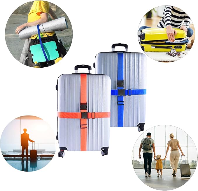 4Pcs Luggage Straps for Suitcase Travel Accessories TSA Approved, 80In Long Belts to Keep Your Suitcase Secure, Adjustable Bag Straps with Quick-Release Buckle for Travel Bag Closure, Blue