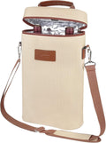 Tirrinia 2 Bottle Wine Gift Tote Carrier - Leakproof & Insulated Padded Versatile Wine Cooler Bag for Travel, BYOB Restaurant, Wine Tasting, Party, Dinner,Gift for Wine Lovers, Beige