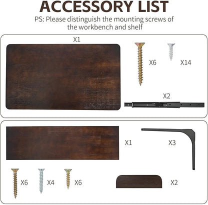 Nisorpa 2 Layers Wall Mounted Folding Table, 32" x 18" Foldable Work Table with Shelf Heavy Duty Fold Down Desk Space Saving Foldable Workbench for Home Office Laundry Kitchen Workshop, Garage