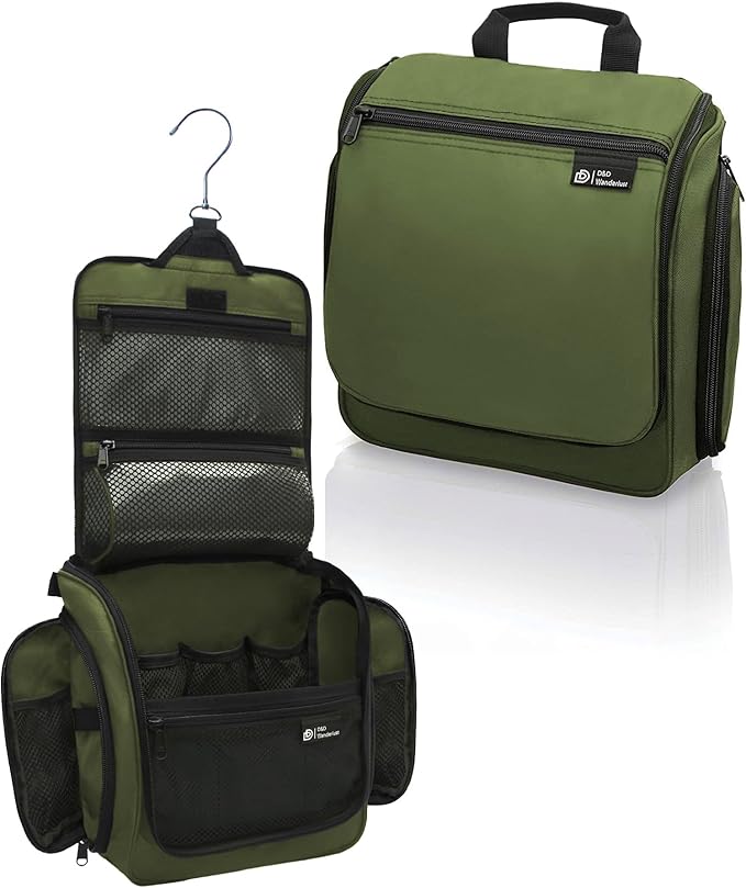 DD D&D Wanderlust D&D Hanging Travel Toiletry Bag for Men and Women. Extra Large Hanging Wash Bag Organizer with 10 Compartments, Zippers, XXL Metal Swivel Hook, Water-Resistant Nylon