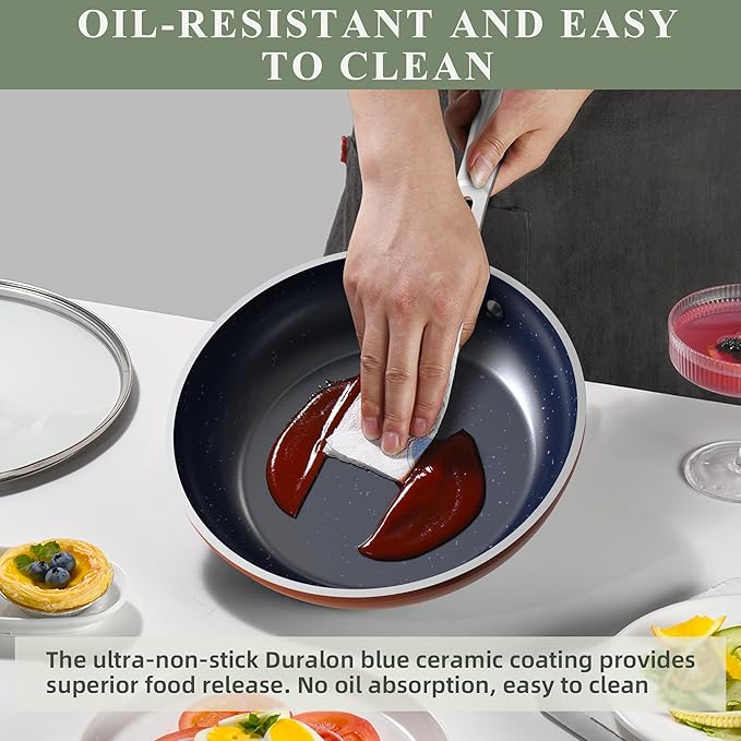 Nuwave 9pc Cookware Set Healthy Duralon Blue Ceramic Nonstick Coated, Diamond Infused Scratch-Resistant, PFAS Free, Oven Safe, Induction Ready & Evenly Heats, Tempered Glass Lids & Stay-Cool Handle