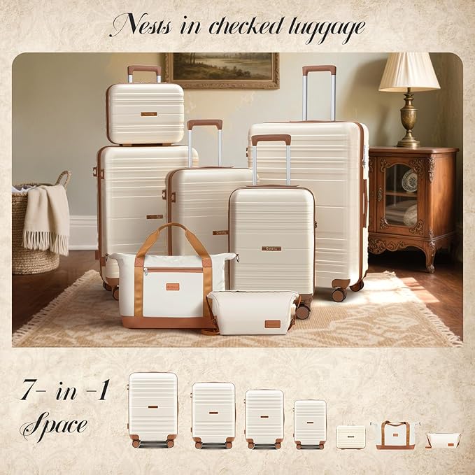 Luggage Sets with spinner wheels, PC+ABS Hard Shell Travel Luggage,Lightweight Carry-on suitcases with TSA Lock,YKK Zippers (Pink, 7 piece sets（14/18/20/24/28/DB/TB）)