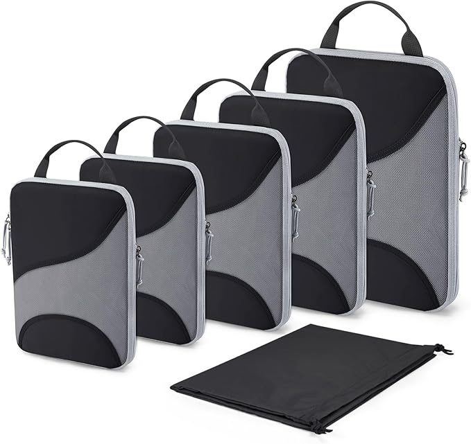 BAGSMART Compression Packing Cubes - 6 Set Travel Packing Cubes for Suitcases, Compression Suitcase Organizers with Shoe Bag