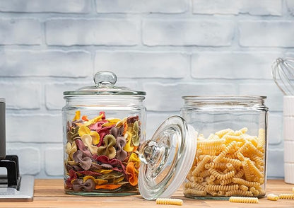 1 Gallon Glass Cookie Jars + Labels & Marker - Set of 2 Canister Sets for Kitchen Counter with Airtight Lids, Sugar Packet Holders Food Storage Containers with Lids Airtight for Pantry, Flour, Sugar.
