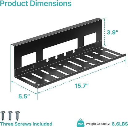 Under Desk Cable Management Tray, 15.7 Inches Metal Cord Organizer Rack, Desk Tray for Power Strip, Cord, Wire, Easy Mounting Cable Management Under Table for Home Office, Black