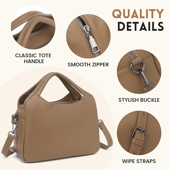 KOGTLA Genuine Leather Purses for Women, Crossbody Shoulder Bags with Top-Handle, Tote Satchel Handbags