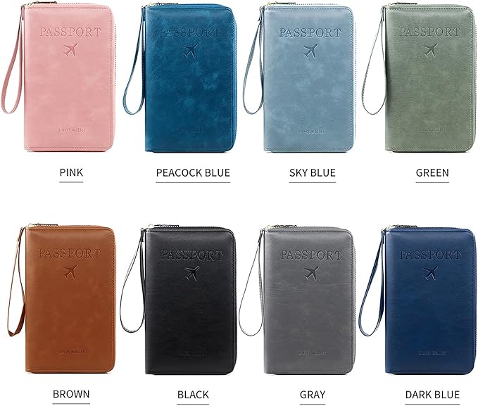Rowgins Rfid Blocking Passport Holder Wallet, Rowgins Rfid Passport Holder with Zipper, PU Leather PassportHolder for Travel (SKY BLUE)