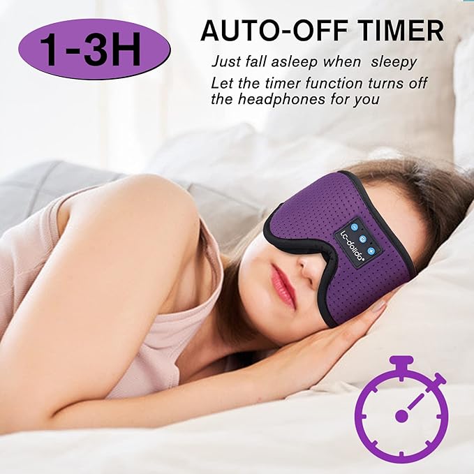 LC-dolida Sleep Headphones, Sleep Mask Bluetooth Wireless Music Eye Mask, Sleeping Headphones for Side Sleepers Sleep Mask with Bluetooth Headphones Ultra-Thin Stereo Speakers Perfect for Sleeping