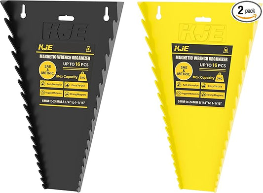 KJE 2Pack Magnetic Wrench Organizer, 32-Slot Wrench Rack Tool Trays, Magnetic Wrench Set Holder SAE(1/4" - 1-1/16") and Metric(6MM-24MM)