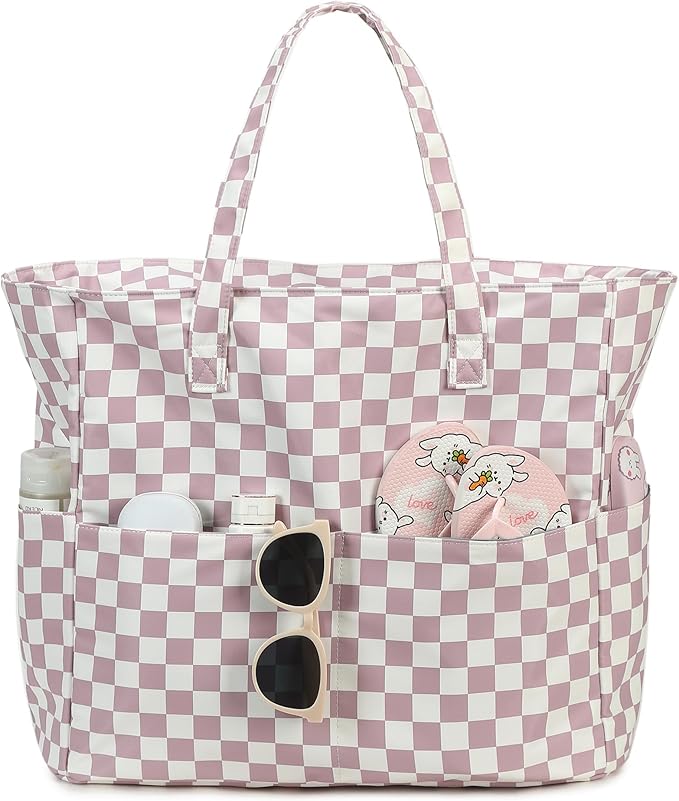LEDAOU Beach Bag Waterproof Sandproof Women Tote Bag Pool Bag with Zipper for Gym Grocery Travel with Wet Pocket