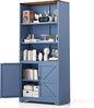 VINGLI Blue Bookcase with Doors and Adjustable Shelves, Steel 70" Tall Bookshelf Display Cabinet, 6-Tier Tall Farmhouse Metal Storage Cabinet for Study, Living Room, Home Office, Kitchen Pantry