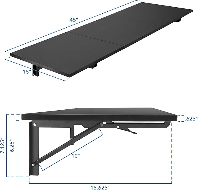 Mount-It! Heavy Duty Drop Down Table, Wall Mounted Drop Leaf Tables 45x15x7 Inches, Collapsible, Folding Workbench for Home Office, Laundry Room, Garage, Basement Bar, Study or Kitchen (Black)
