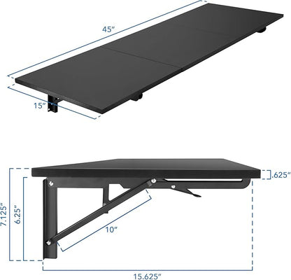 Mount-It! Heavy Duty Drop Down Table, Wall Mounted Drop Leaf Tables 45x15x7 Inches, Collapsible, Folding Workbench for Home Office, Laundry Room, Garage, Basement Bar, Study or Kitchen (Black)
