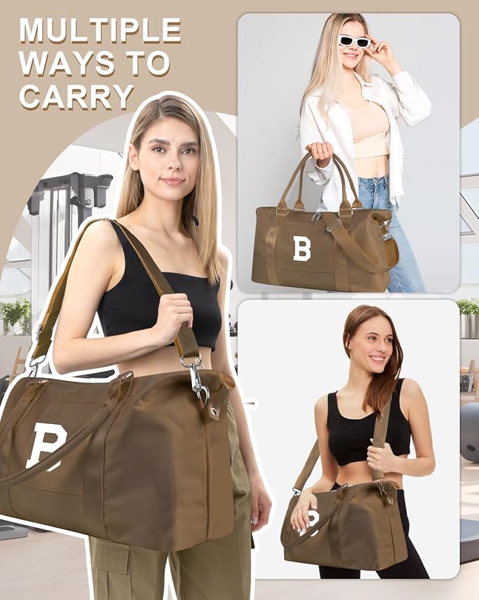 Birthday Graduation Gifts for Daughter,Initial Travel Duffel Bag Sports Gym Bag for Girls Teen Kids Birthday Gifts,Personalized Weekender Bag Carry On Tote Bags Cute Overnight Bag for Women(Brown, B)