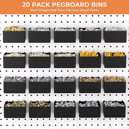 INCLY 320PCS Pegboard Accessories Organizer Kit, Peg Board Hooks Assortment with 20PCS Bins for Organizing Various Tools, Fit 1/8 or 1/4 inch Pegboard for Hanging Storage, Garage Wall Attachments