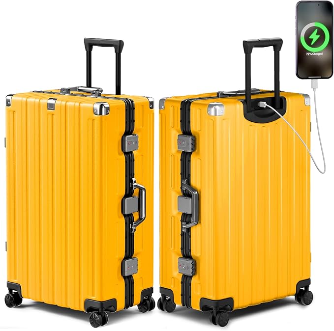Krute Large Luggage 28 inch Zipperles Suitcase With Spinner Wheels USB Charger Hardside PC Aluminum Frame Luggages Checked Suitcases with TSA Lock (1 Piece)