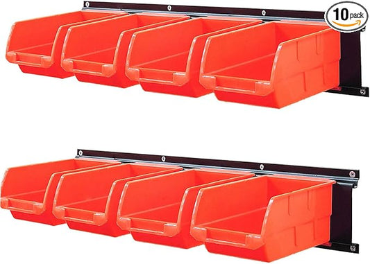 Wallmaster 8-Bin Storage Bins Garage Rack System 2-Tier Orange Tool Organizers Cube Baskets Wall Mount Organizations (Orange)
