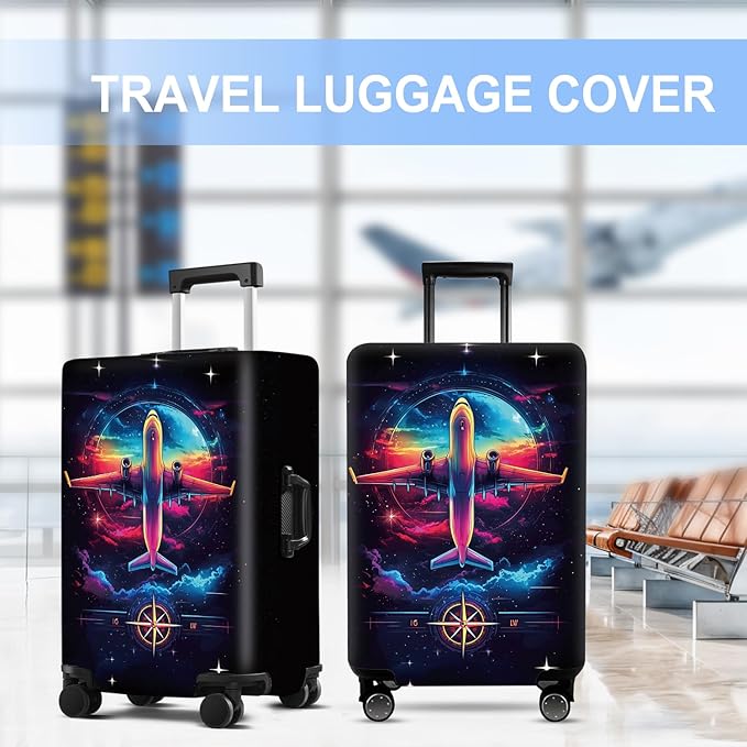 Luggage Cover Washable Suitcase Protector Anti-scratch Suitcase cover Fits 20-34 Inch Luggage (Aircraft, XL(32-34inch suitcase))
