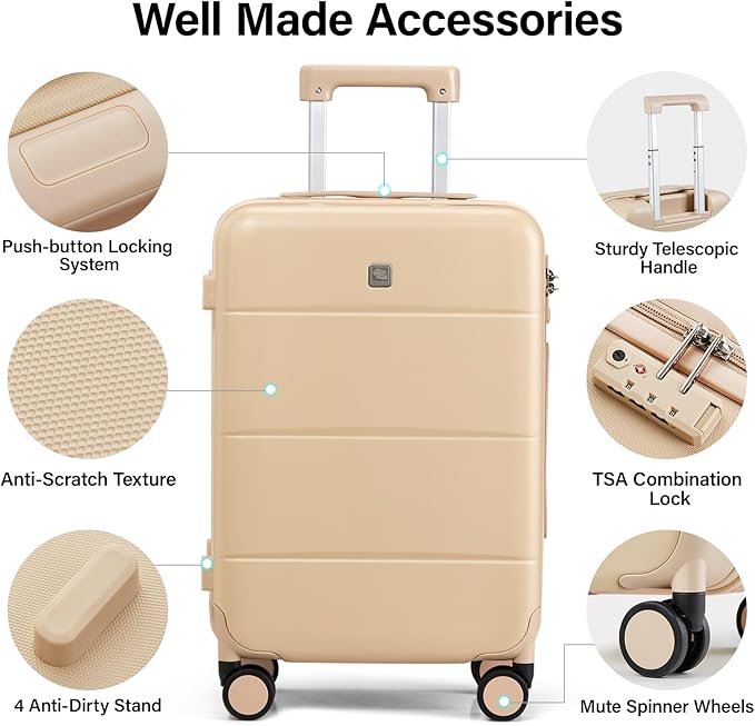 Hanke Luggage Sets 2 Piece with Spinner Wheels, 20/28 Inch Hard Shell Suitcases Set TSA Approved Luggage Travel Rolling Large Luggage(Cuba Sand)