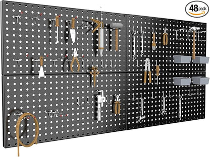 Pegboard Smith 4x2ft Metal Pegboard Kit for Tools Storage, Black Pegboard Wall Organizer with Hooks and Pegboard Bins