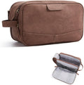 BAGSMART Toiletry Bag for Men, PU Leather Travel Bag for Toiletries, Dopp Kit Water Resistant Shaving Bag for Bathroom Shower-Light Brown
