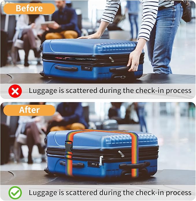 BILIONE 8 Pcs Luggage Straps, 79" Long Belts Keep Suitcase Secure While Traveling, TSA Approved Add a Bag Premium Accessory for Travel Bag Closure (8Pcs Black)